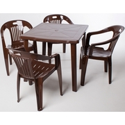 Комплект пластиковой мебели, квадратный стол и 4 кресла Комфорт-1, цвет: шоколадный