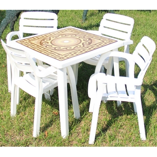 Комплект пластиковой мебели, квадратный стол с деколем и 4 кресла N3 Далгория, цвет: белый