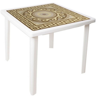 Стол пластиковый квадратный с деколем Греческий орнамент, цвет: белый