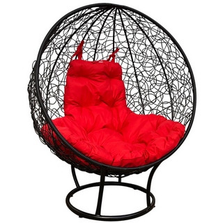 Кресло Кокон напольный ротанг круглый (чёрный-красный)