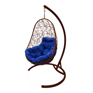 Подвесное кресло Кокон Овал иск.ротанг (коричневый-синий)